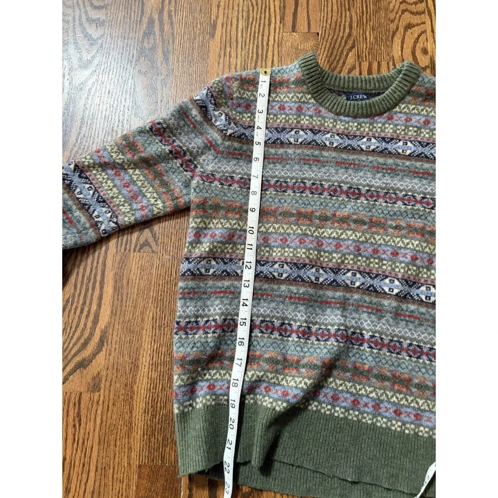 J. Crew Lambswool Blend Fair Isle Crewneck Sweater Mens Small Green Runs Small